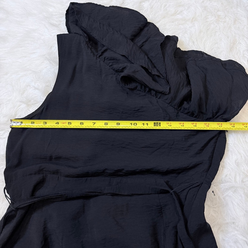 Express Black One Shoulder Ruffle Cocktail Dress Medium Belted Mini LBD Wedding - Picture 7 of 9